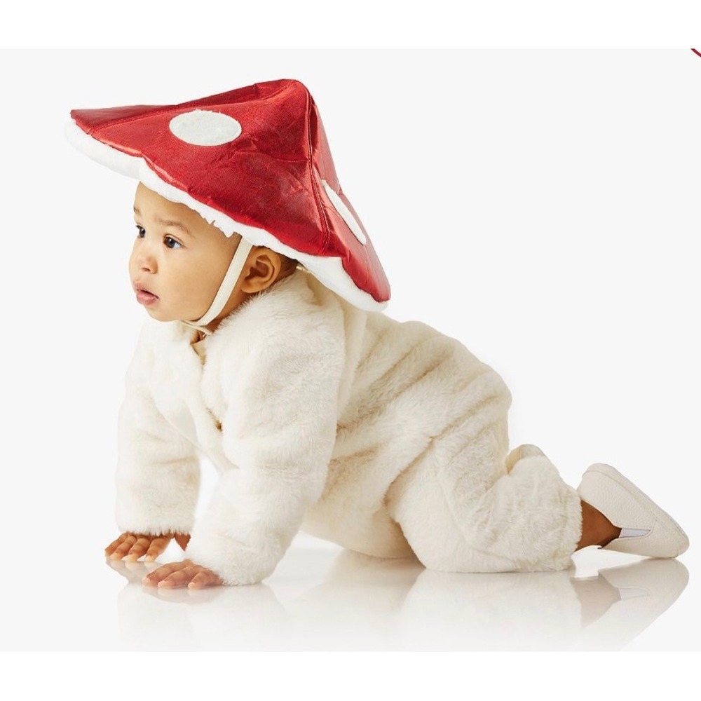 Pottery Barn Kids Baby Mushroom Costume Faux Fur 2pc Set Red White 6-12M